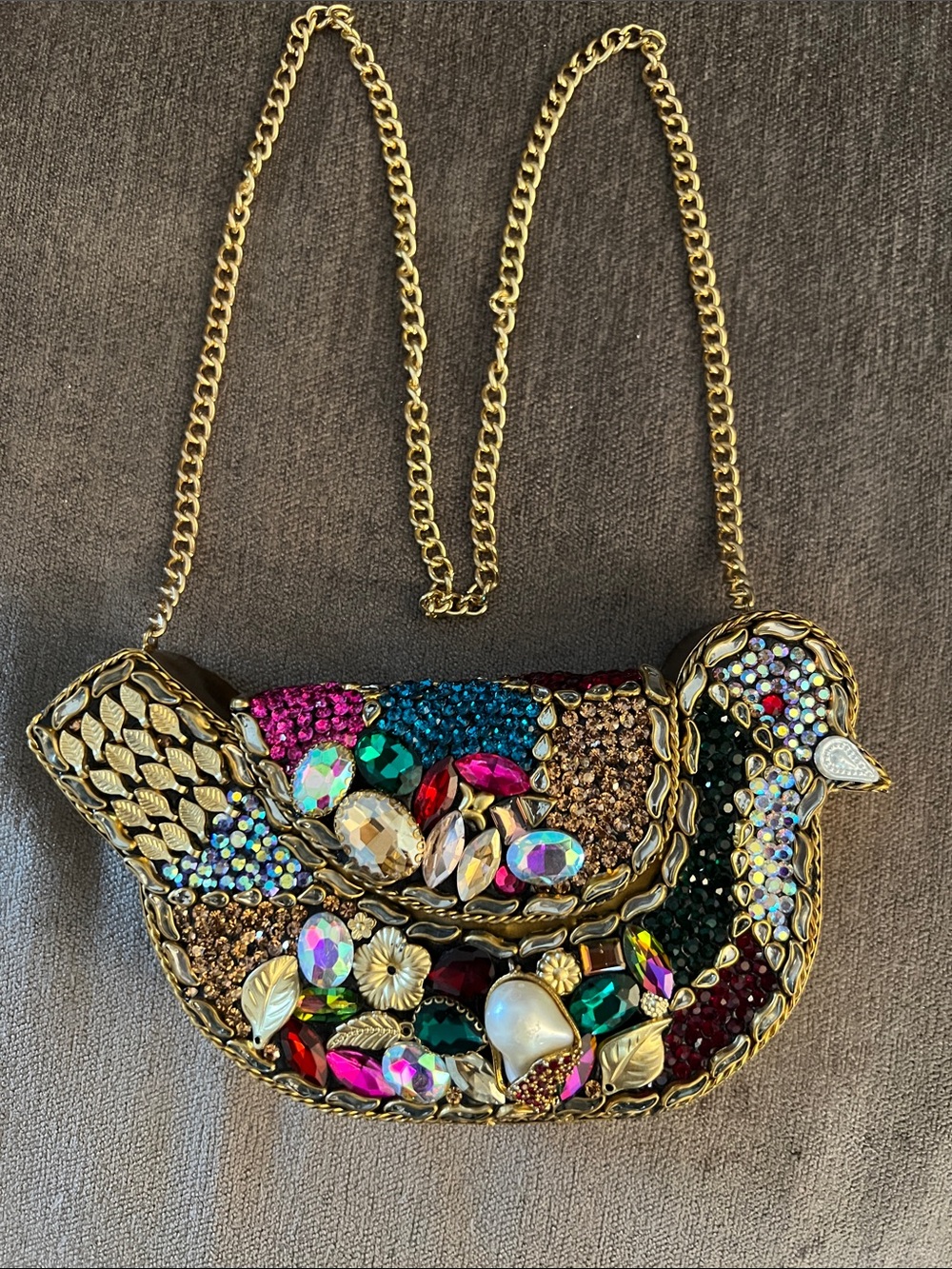 Embellished Multicolor Bird-Shaped Crossbody Bag